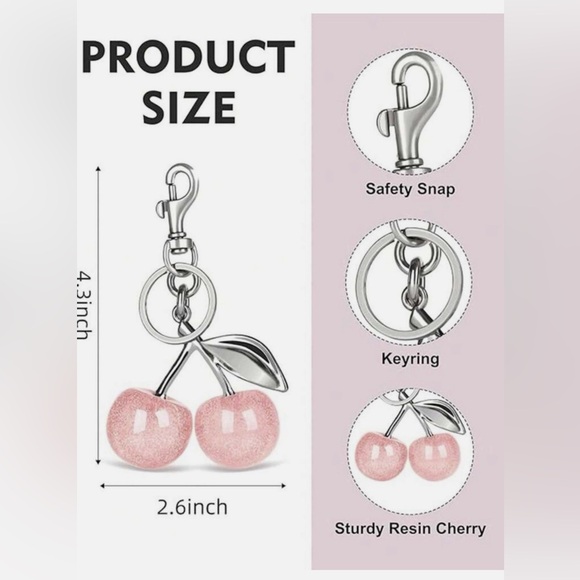 Silver Sparkly Pink Cherry Bag Charm & Keychain - Picture 3 of 3